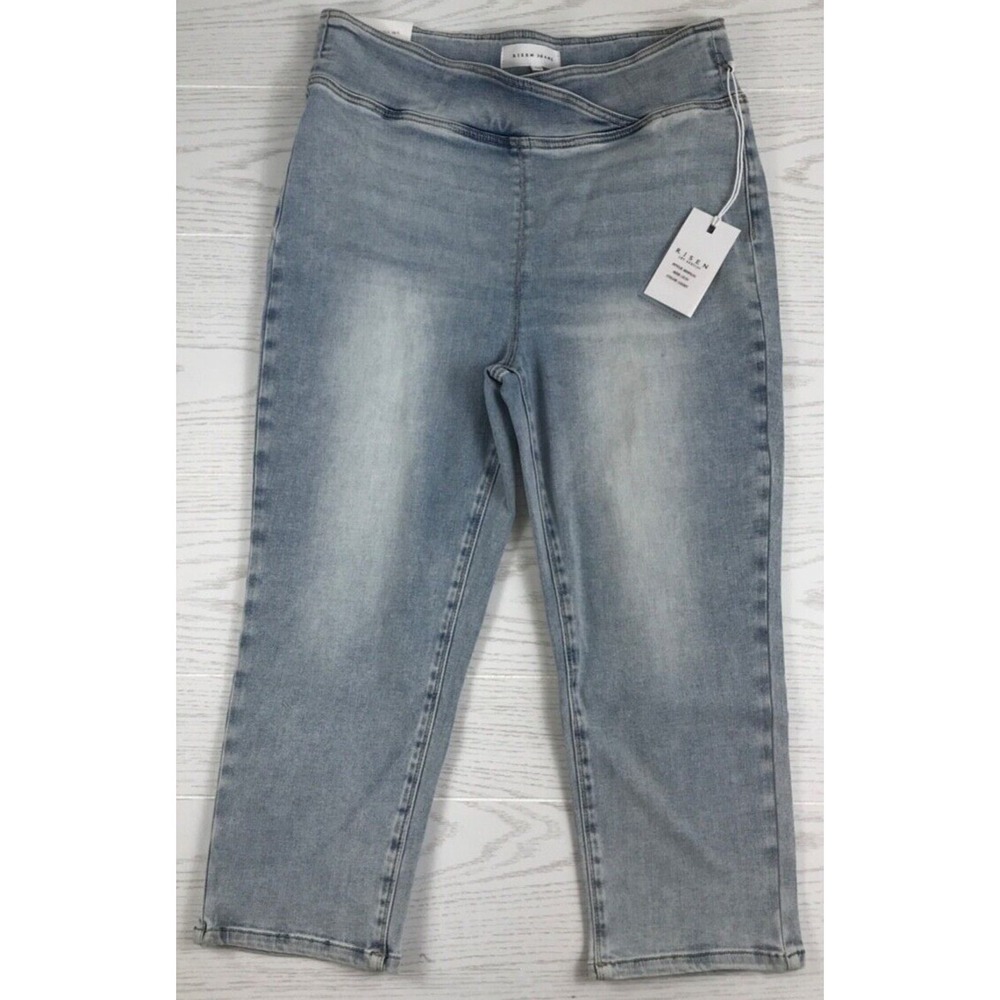 Risen Los Angeles Capri Pull On Jeans Women 15/32 Blue Stretch High Rise Mom NEW
